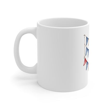 Patriotic Bunting Ceramic Mug - 11oz Red White Blue Banner Coffee Cup