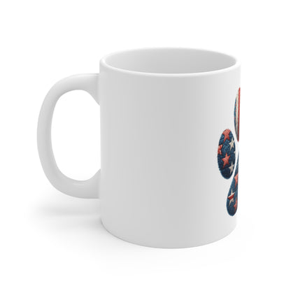 Vintage Americana Patchwork Dog Paw Coffee Mug – Rustic Red White Blue Quilt Paw Print Mug – Patriotic Dog Lover Gift – USA Heritage Mug American Flag Paw Print Mug — Patriotic Pet Lover 11oz Coffee...