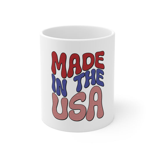 Made in the USA Retro Coffee Mug – Vintage Patriotic Typography Mug – Bold Americana Statement Cup – 4th of July USA Pride Mug Mug 11oz