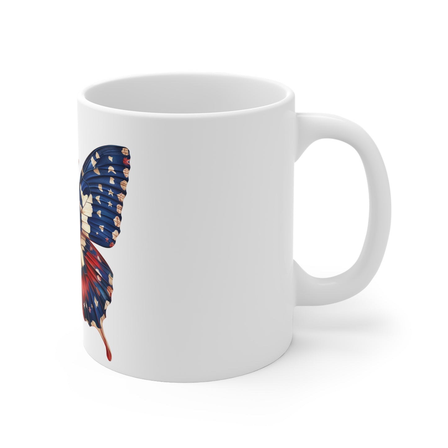 Festive Patriotic Butterfly Mug – Stars & Fireworks Americana Coffee Mug – Red White Blue Celebration Cup – USA Gift Mug Mug 11oz