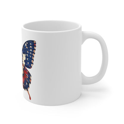 Festive Patriotic Butterfly Mug – Stars & Fireworks Americana Coffee Mug – Red White Blue Celebration Cup – USA Gift Mug Mug 11oz