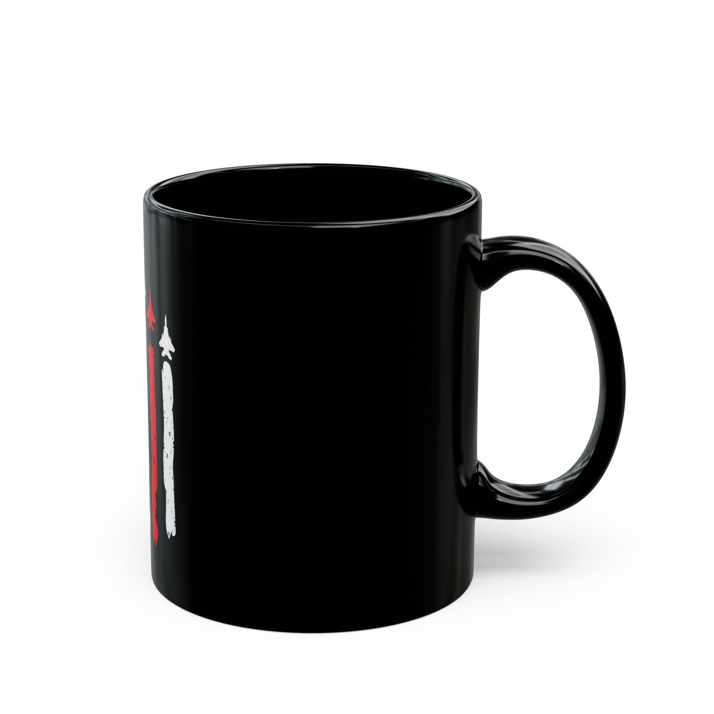 Patriotic Fighter Jet Flag Mug – USA Air Force Inspired Coffee Mug – Red White Blue Jet Formation Cup – Military Aviation Gift Black Mug (11oz, 15oz)