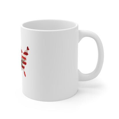 Patriotic USA Map Floral Mug – American Flag with Red Rose 11oz