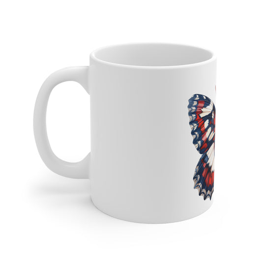 Patriotic Classic Butterfly Mug – Red White Blue Balanced Wing Coffee Mug – Americana Nature Art Cup – Timeless USA Gift Mug Mug 11oz