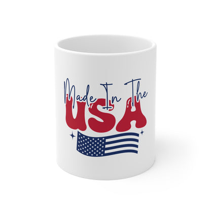 Made in the USA Flag Coffee Mug – Patriotic American Flag Mug – Retro Americana Typography Cup – USA Pride Gift Mug Mug 11oz