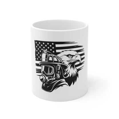 Firefighter Eagle American Flag Mug – Patriotic Fireman Eagle Coffee Mug – USA First Responder Tribute Cup – Bold Hero Mug Mug 11oz
