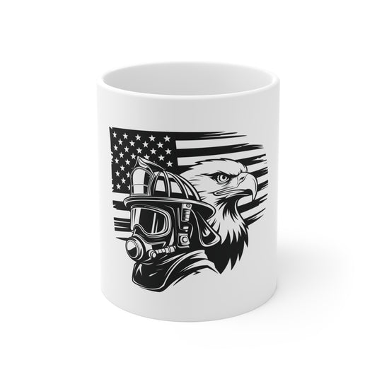 Firefighter Eagle American Flag Mug – Patriotic Fireman Eagle Coffee Mug – USA First Responder Tribute Cup – Bold Hero Mug Mug 11oz