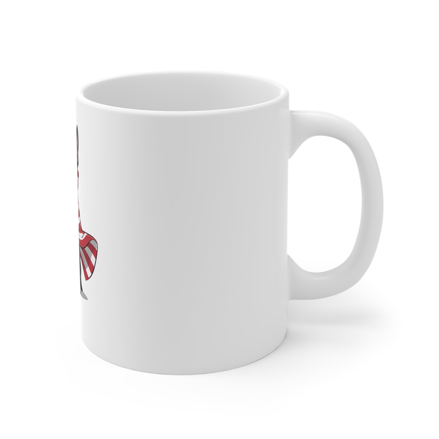 Patriotic Boston Terrier Mug — 11oz Dog Coffee Cup with American Flag Scarf and Glasses
