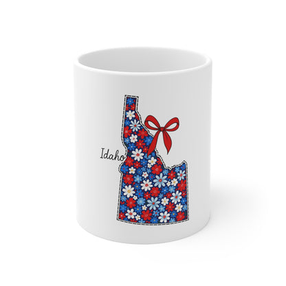 Idaho Floral State Mug – Red, White & Blue Daisy Design with Bow