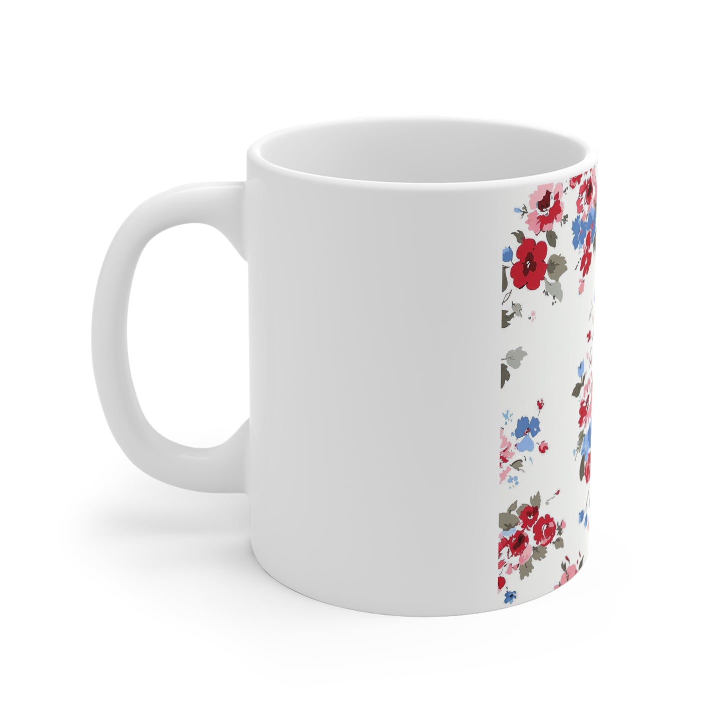 Vintage Patriotic Floral Coffee Mug – Red White Blue Rose Mug – Shabby Chic Americana Cup – Soft Garden Bouquet Mug Floral Vintage Rose 11oz Ceramic Mug