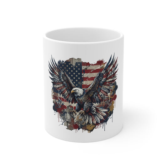 Patriotic Eagle Mug — American Flag Bald Eagle 11oz Coffee Cup