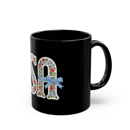 USA Floral Ribbon Mug — Patriotic Floral 11oz/15oz Black Coffee Cup