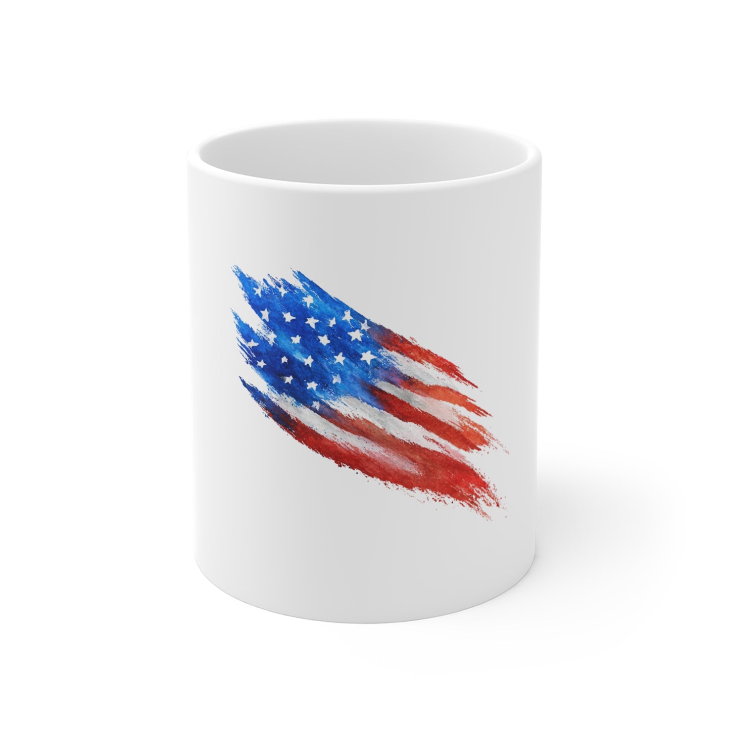 American Flag Watercolor Mug — Patriotic 11oz Coffee Cup