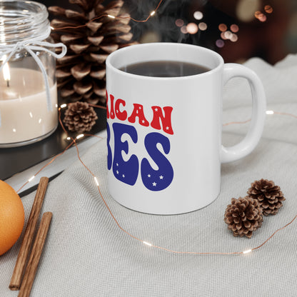 American Vibes Coffee Mug – Patriotic Retro Typography Mug – USA Pride Aesthetic Cup – Americana Lifestyle Mug Mug 11oz