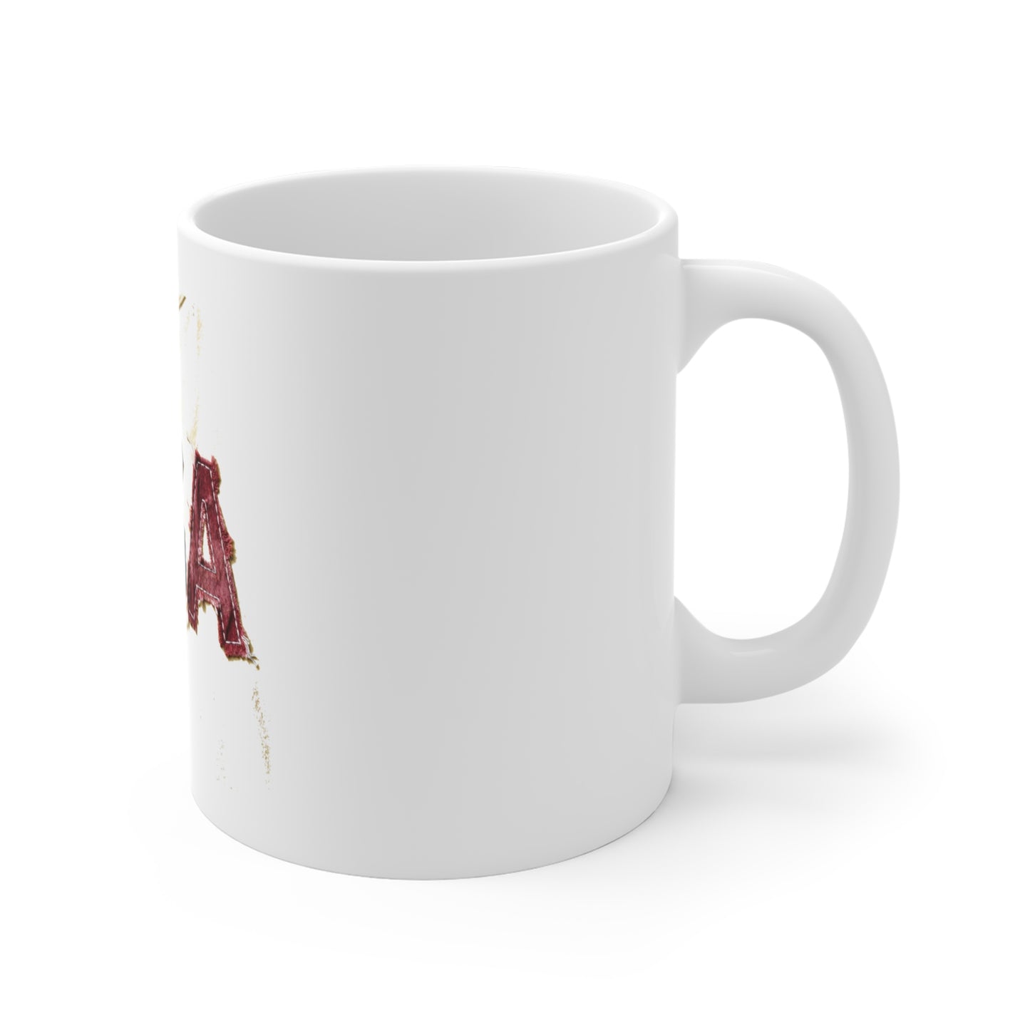 Distressed USA Patch Coffee Mug – Vintage Americana Fabric Mug – Rustic USA Lettering Cup – Patriotic Gift Mug 11oz