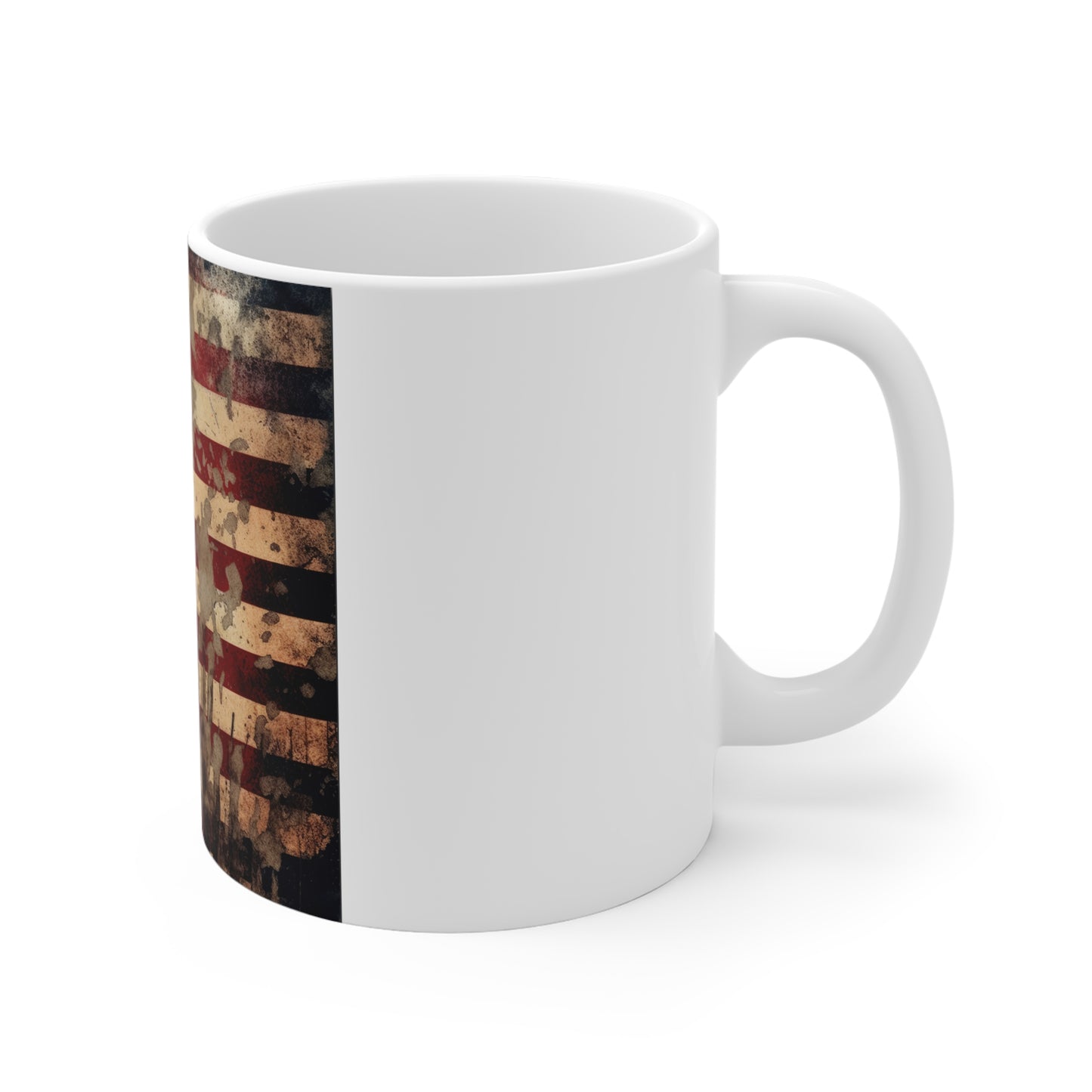 Grunge American Flag Coffee Mug – Paint Splatter USA Flag Mug – Distressed Vintage Patriotic Mug – Rugged Americana Gift 11oz