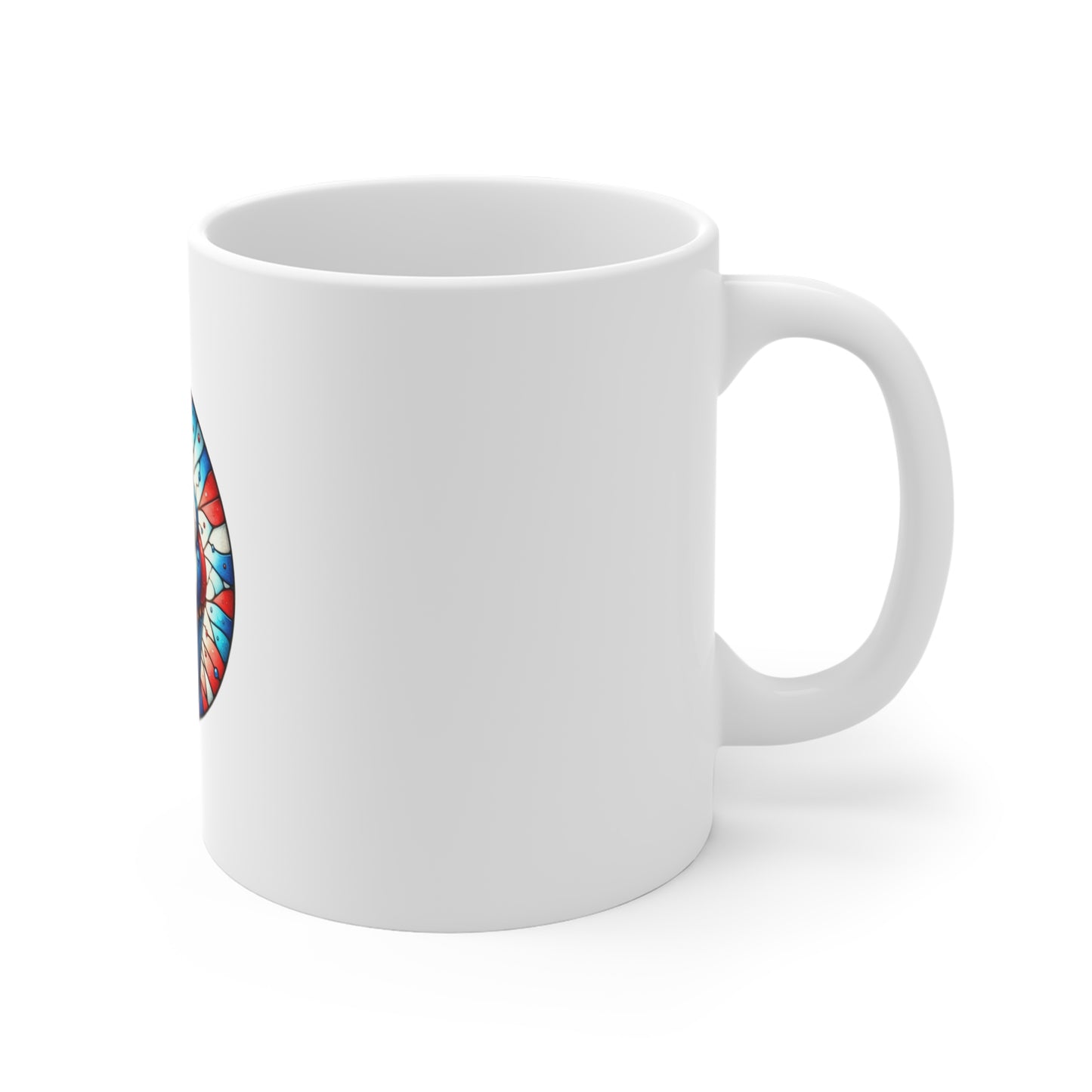 Stained Glass Patriotic Cupcake Mug – Red White Blue Dessert Coffee Mug – Fourth of July Sweet Treat Art Cup – Americana Gift Mug 11oz