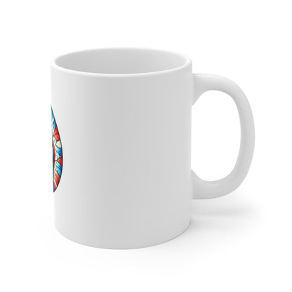 Stained Glass Patriotic Cupcake Mug – Red White Blue Dessert Coffee Mug – Fourth of July Sweet Treat Art Cup – Americana Gift Mug 11oz