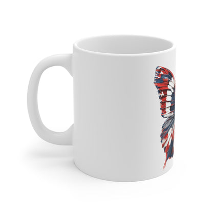 Patriotic Brushstroke Butterfly Mug – Red White Blue Bold Stroke Butterfly Coffee Mug – Dynamic Americana Art Cup – USA Gift Mug Mug 11oz