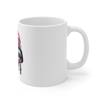 Patriotic Skull Glitch Coffee Mug – American Flag Skull Fragment Design – Modern USA Digital Art Mug – Bold Statement Cup Mug 11oz