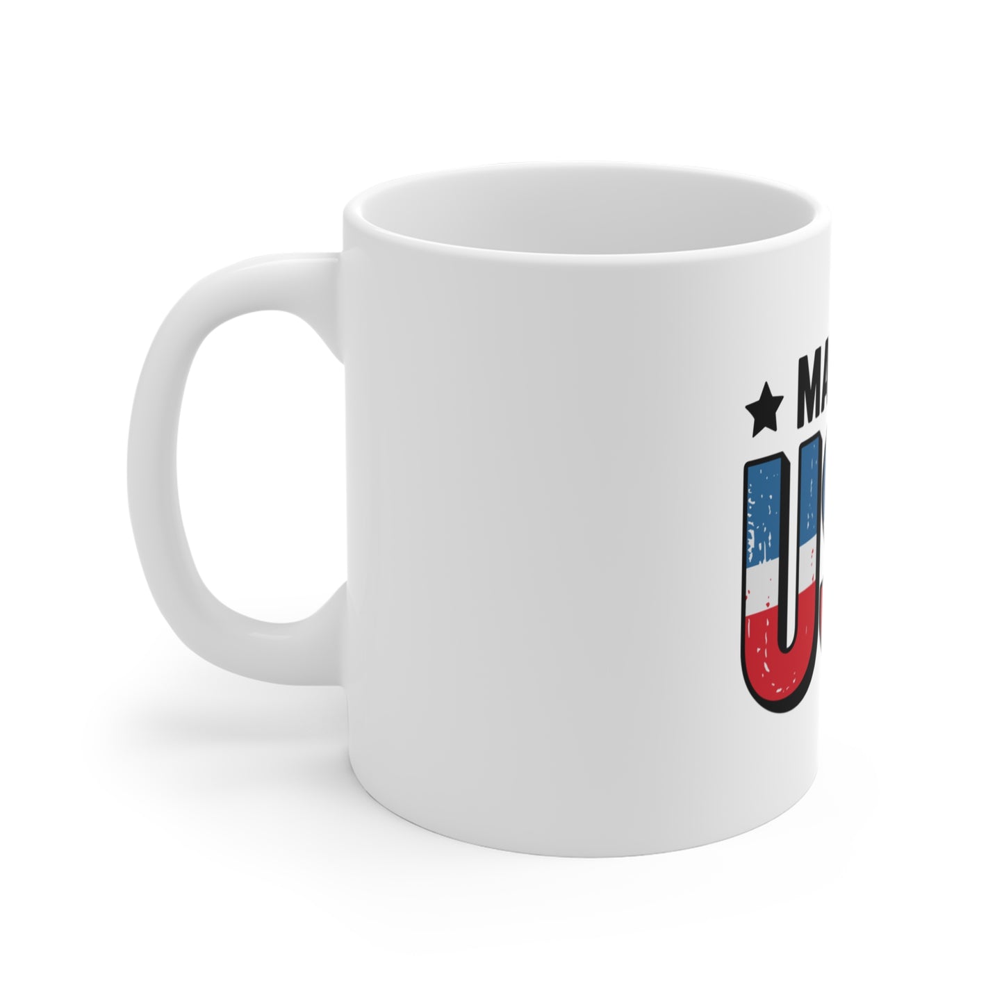 Made in USA Distressed Coffee Mug – Bold Patriotic USA Mug – Vintage Red White Blue Typography Cup – American Pride Gift Mug Made in USA Coffee Mug — Patriotic 11oz Ceramic Mug