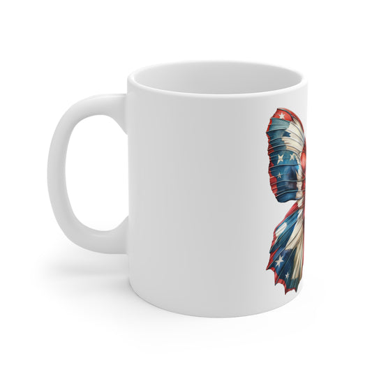 Vintage Patriotic Butterfly Mug – Americana Stars & Stripes Coffee Mug – Red White Blue Rustic Art Cup – USA Gift Mug Mug 11oz