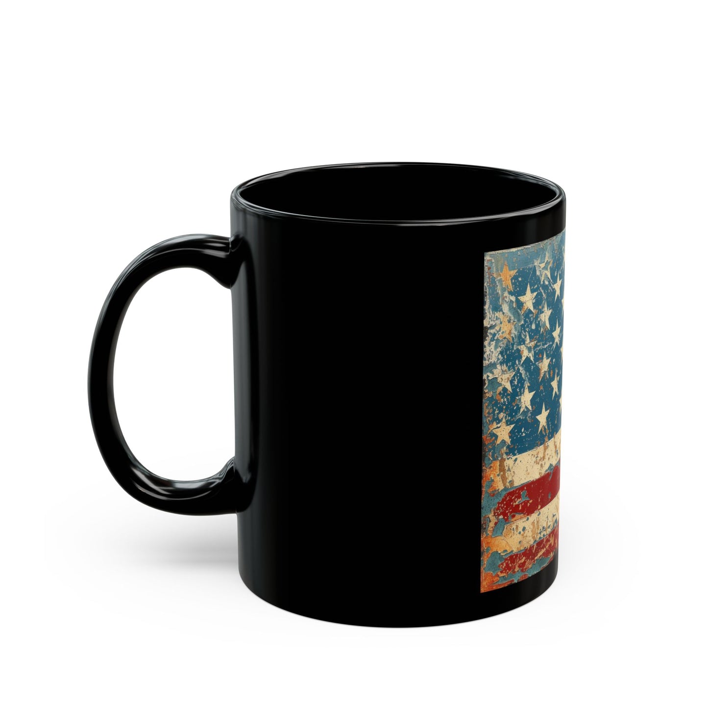 Distressed American Flag Black Mug — Vintage USA Coffee Cup (11oz/15oz)