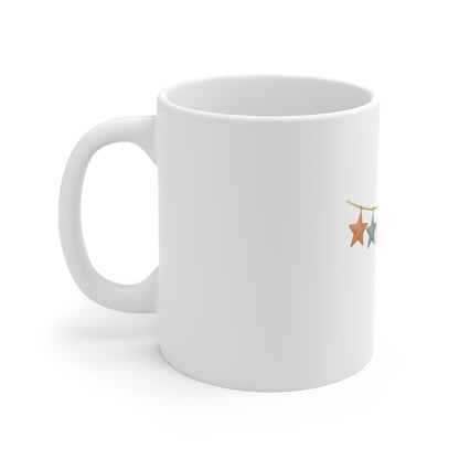 Patriotic Star Garland Coffee Mug – Americana Banner Mug – Rustic 4th of July Decor Mug – Red White Blue Star Bunting Mug 11oz