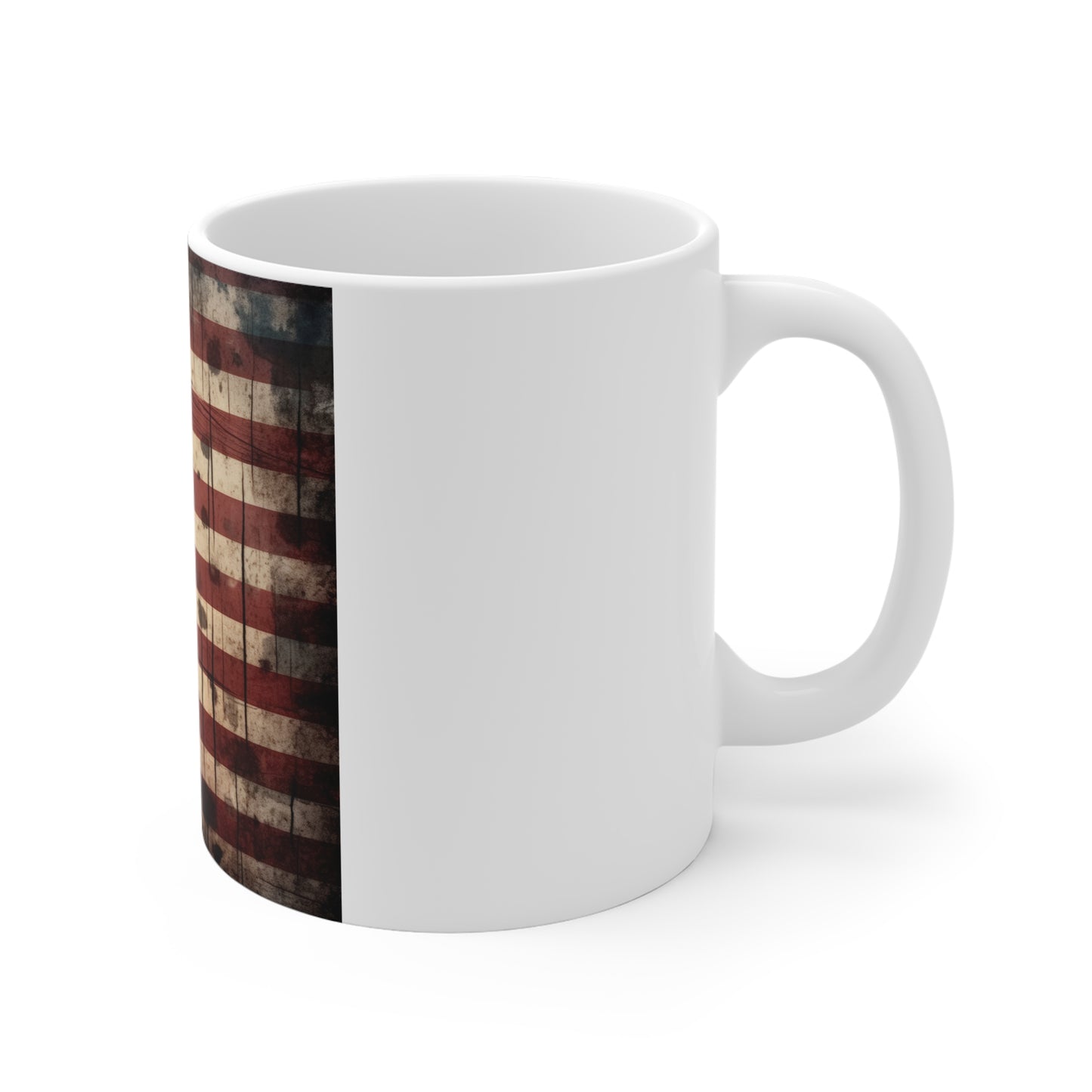 Distressed American Flag Coffee Mug – Drip Grunge USA Mug – Dark Patriotic Mug – Rugged Americana Gift 11oz