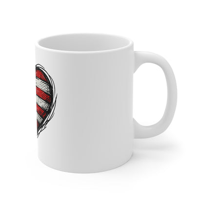 American Flag Heart Mug — Patriotic 11oz Coffee Cup