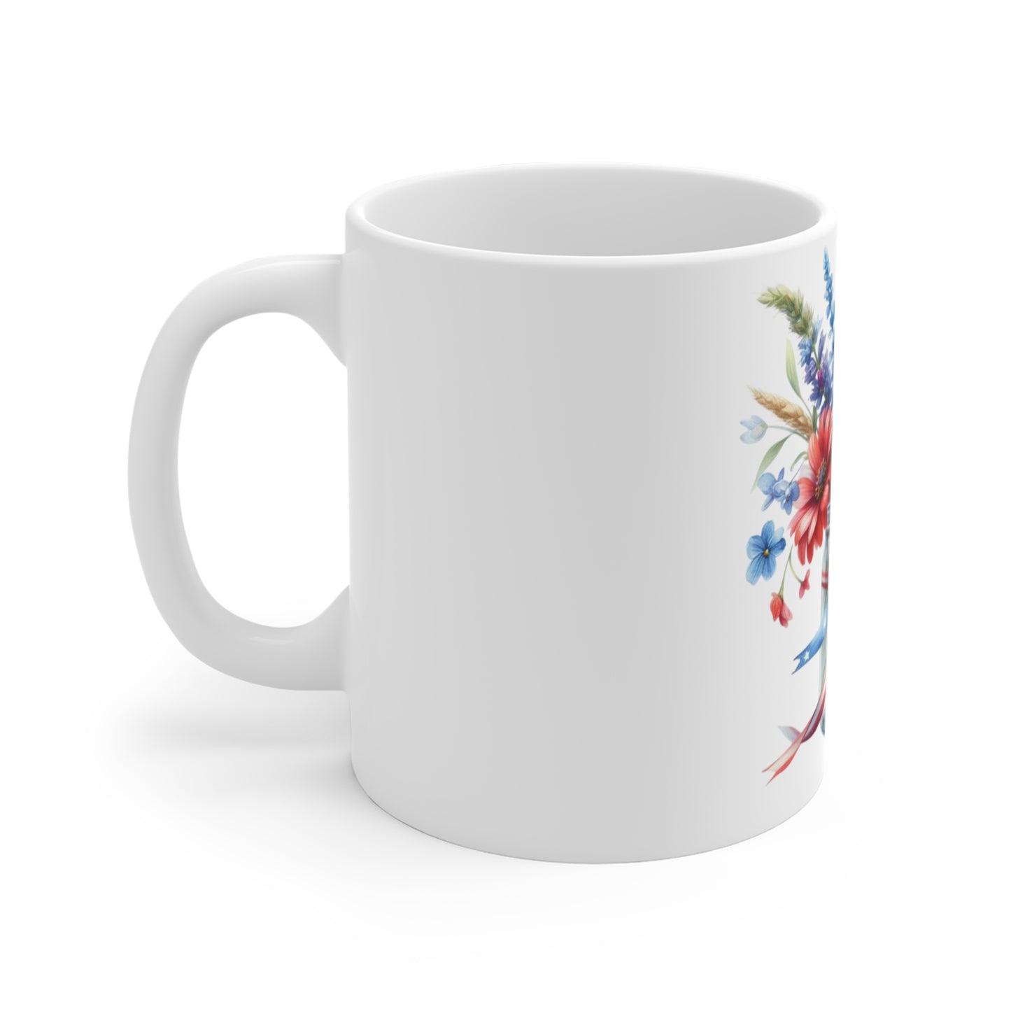 Patriotic Wildflower Ribbon Mason Jar Coffee Mug – Red White Blue Floral Bouquet Mug – Americana Garden Flowers Cup – Rustic Gift Mug Patriotic Wildflower Jar Mug – Red White Blue Floral Coffee Cup (...