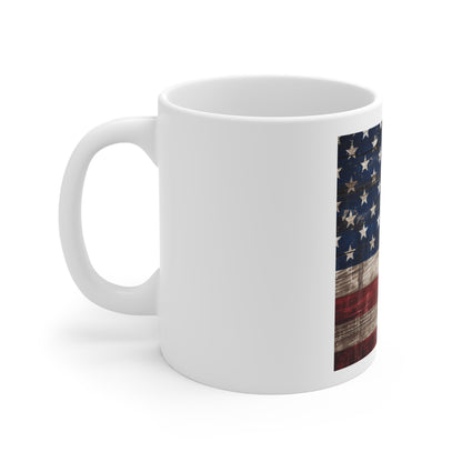 Drip-Worn Barnwood American Flag Coffee Mug – Weathered Paint Drip USA Flag Mug – Rustic Wooden Patriotic Cup – Vintage Americana Mug Distressed American Flag Mug - 11oz Patriotic Coffee Cup