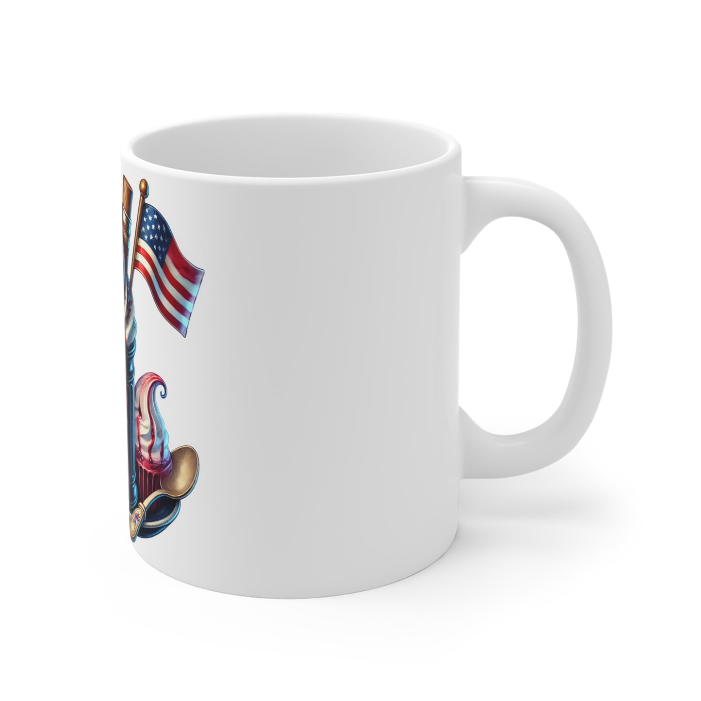 Patriotic Ice Cream Sundae Coffee Mug – 4th of July Dessert Mug – Americana Star Mug with Fireworks – Red White Blue Treat Cup Patriotic Dessert Mug – 11oz Americana Ice Cream & Fireworks Coffee Cup...