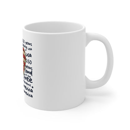 Patriotic Floral Heart Mug – Navy Typography USA Flower Heart Coffee Cup – 250 Years Freedom Design Mug 11oz