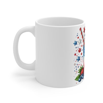 Patriotic Milkshake Coffee Mug – Red White Blue Ice Cream Mug – 4th of July Dessert Cup with American Flag – Summer Americana Drink Mug 11oz Patriotic USA Flag Dessert Mug — Red White Blue Berry Shake...