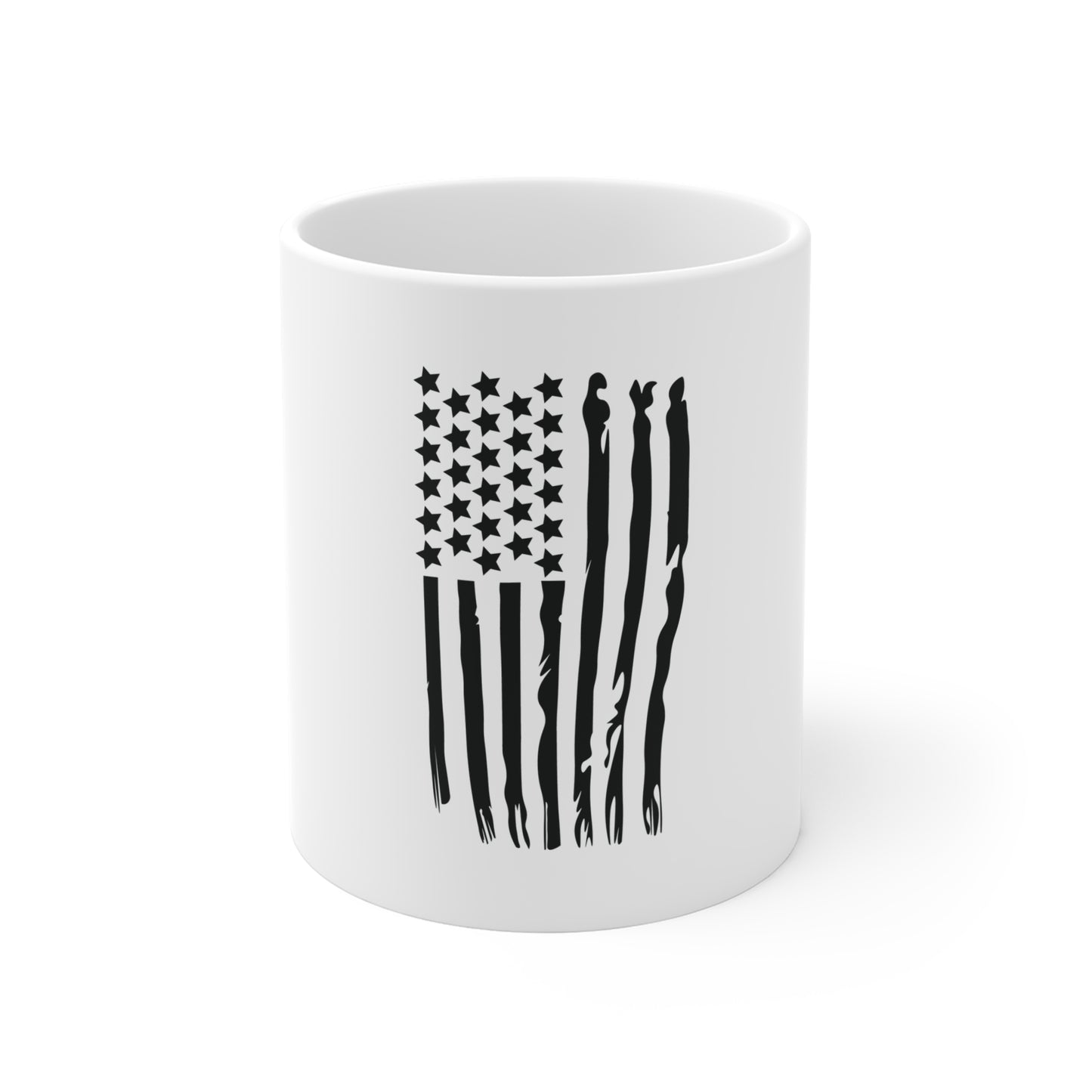 Black Vertical Melted American Flag Coffee Mug – Distressed USA Flag Mug – Stealth Patriotic Cup – Modern Americana Gift Mug 11oz