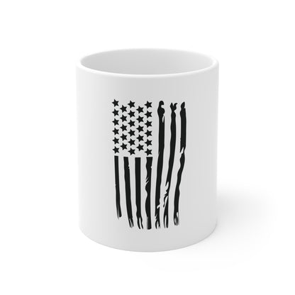 Black Vertical Melted American Flag Coffee Mug – Distressed USA Flag Mug – Stealth Patriotic Cup – Modern Americana Gift Mug 11oz