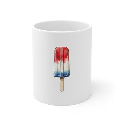 Popsicle Mug — Patriotic Red, White & Blue Ice Pop Ceramic Coffee Cup (11 oz)