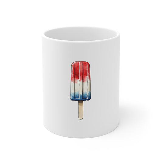 Popsicle Mug — Patriotic Red, White & Blue Ice Pop Ceramic Coffee Cup (11 oz)