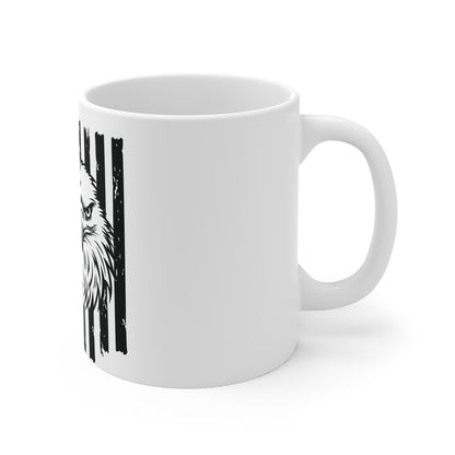 Patriotic Eagle Flag Coffee Mug – Front-Facing Bald Eagle Mug – Distressed USA Flag Design Cup – Bold American Pride Gift Mug Mug 11oz