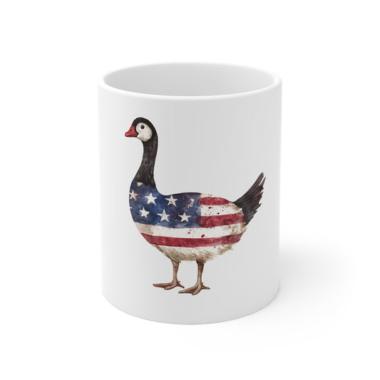 American Flag Goose Mug — Patriotic 11oz Coffee Cup