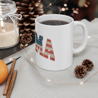 Mama Flag Mug — Patriotic American Stars & Stripes Coffee Cup (11oz)