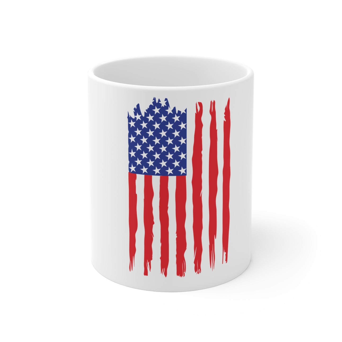 Distressed American Flag Coffee Mug – Dripping USA Flag Mug – Bold Patriotic Red White Blue Cup – Rugged Americana Gift Mug Mug 11oz