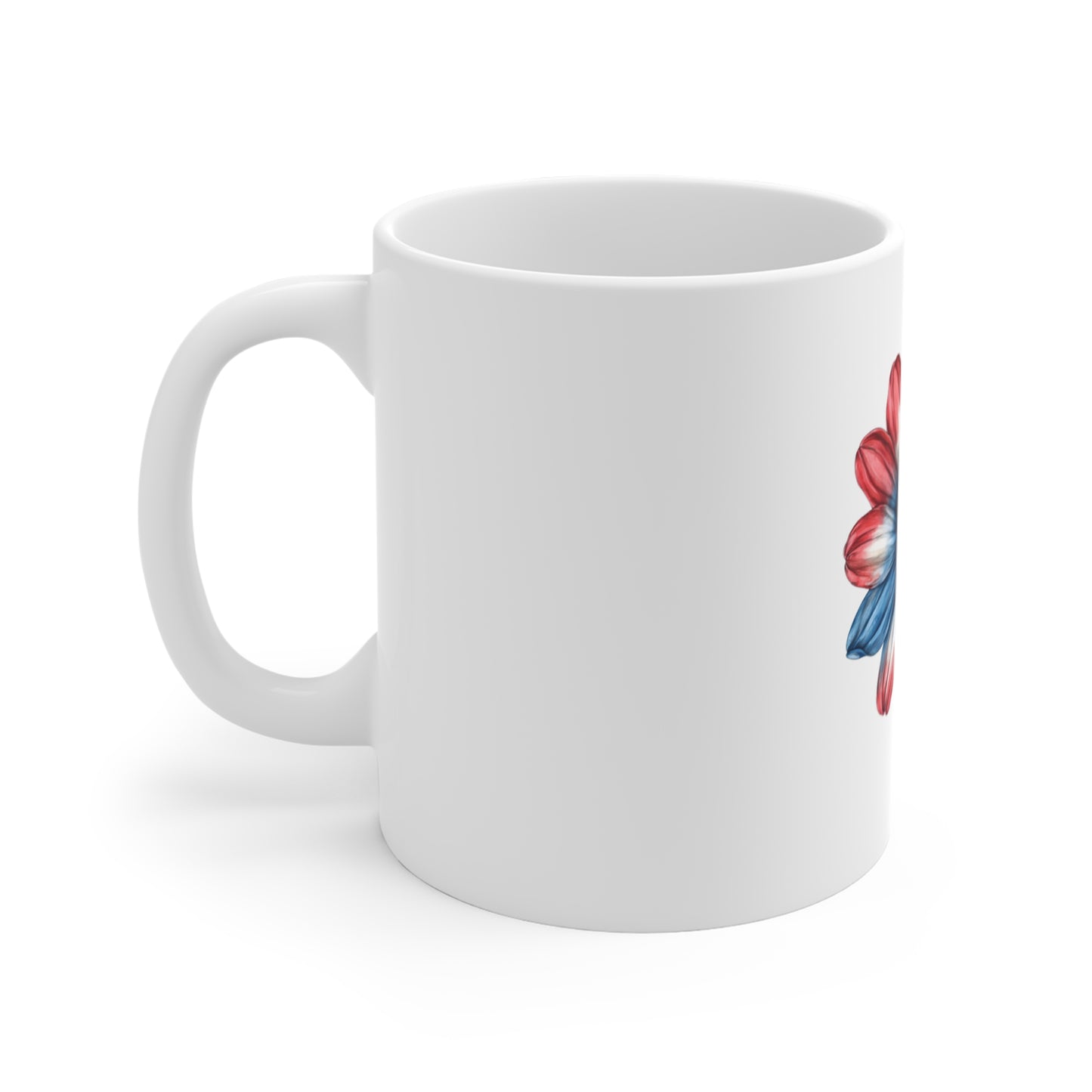 Patriotic Daisy Mug - Red White Blue Flower Coffee Cup (11 oz)