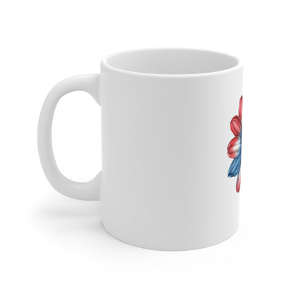 Patriotic Daisy Mug - Red White Blue Flower Coffee Cup (11 oz)