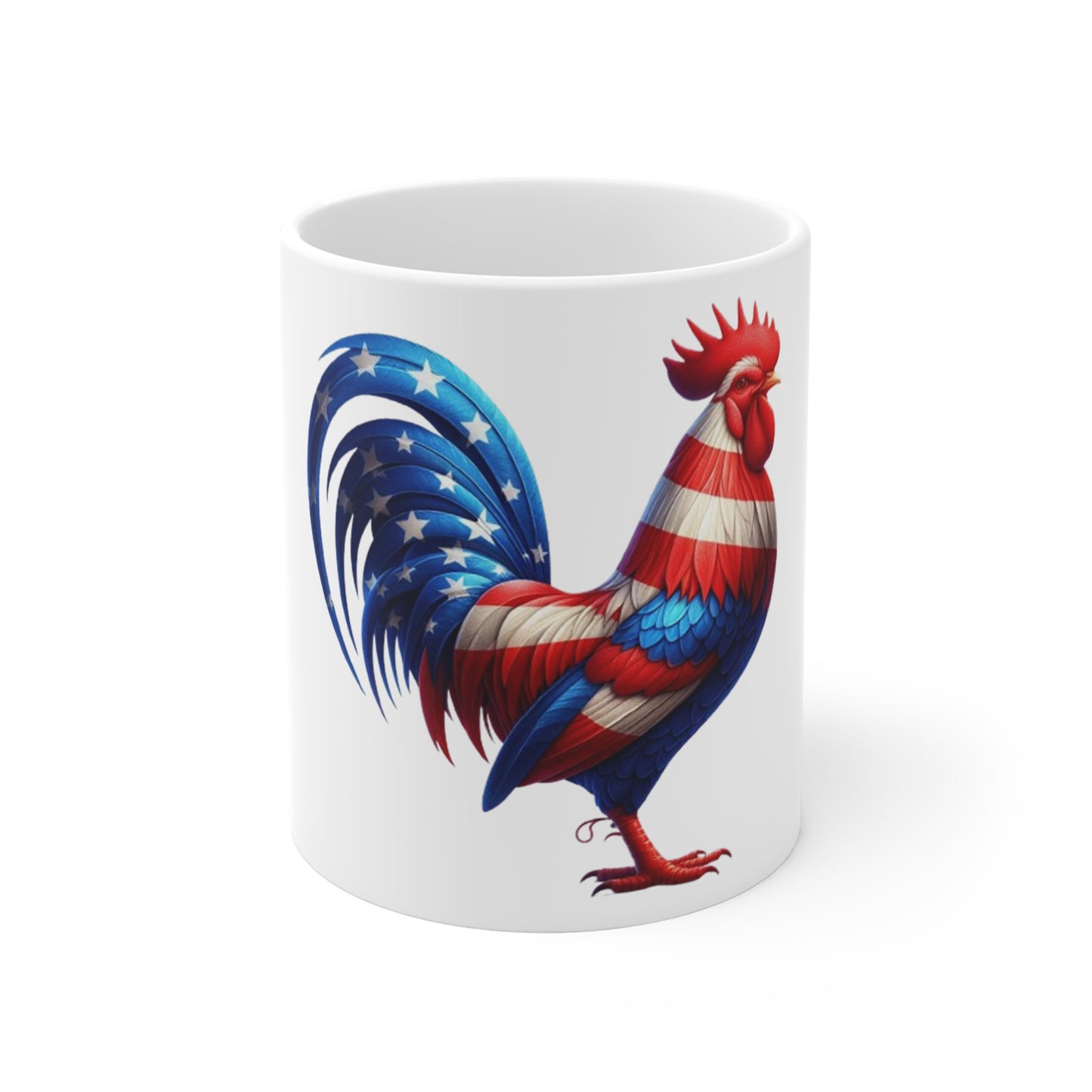 Patriotic Rooster Coffee Mug – American Flag Rooster Mug – Red White Blue Farmhouse Chicken Art Cup – USA Gift Mug Patriotic Rooster Mug — American Flag Farmhouse Coffee Cup