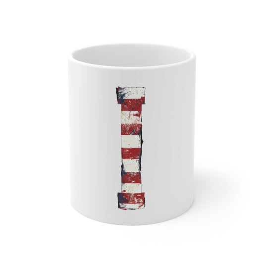 Patriotic Letter I Coffee Mug – American Flag Initial Mug – Rustic USA Monogram Mug – Vintage Americana Alphabet Gift Mug 11oz