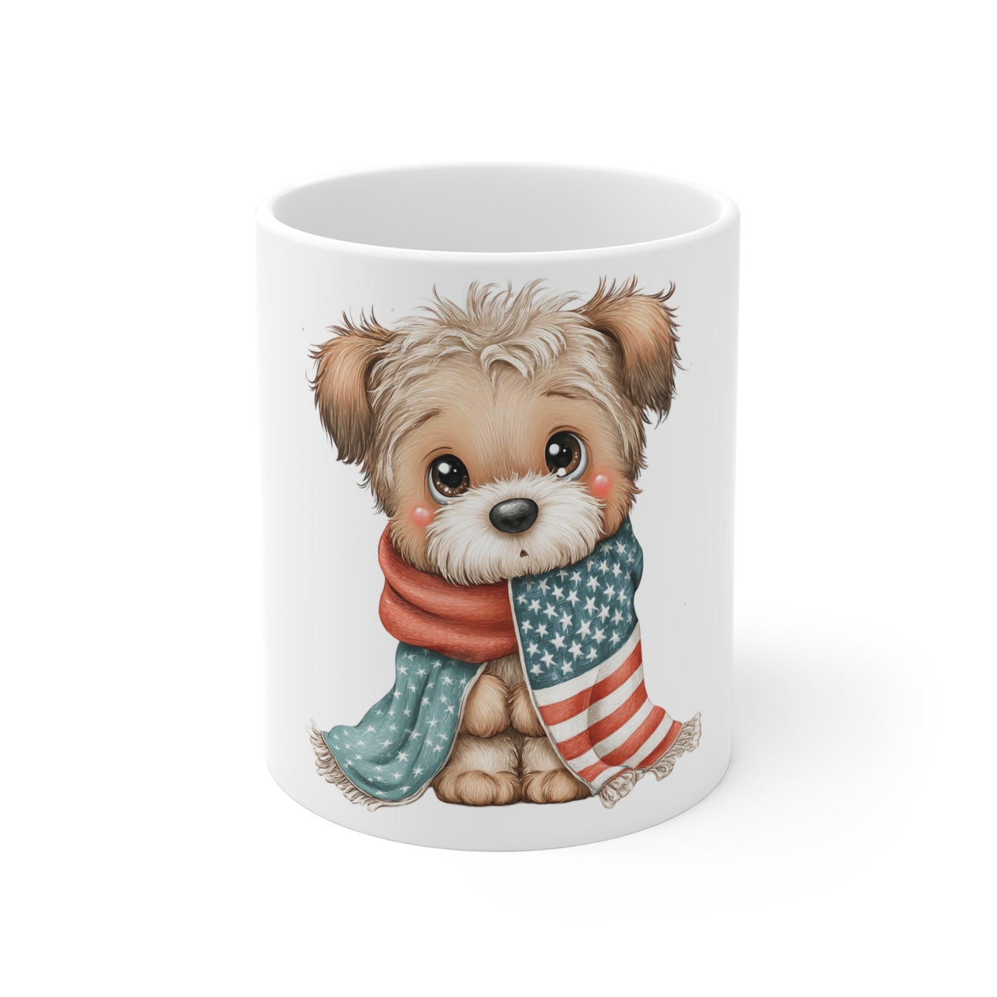 Cute Patriotic Puppy Scarf Mug – 4th of July Dog Coffee Mug – Americana Puppy Wrapped in Flag Scarf Cup – Red White Blue Pet Lover Gift Patriotic Puppy Mug — Cute Dog with American Flag Scarf 11oz...