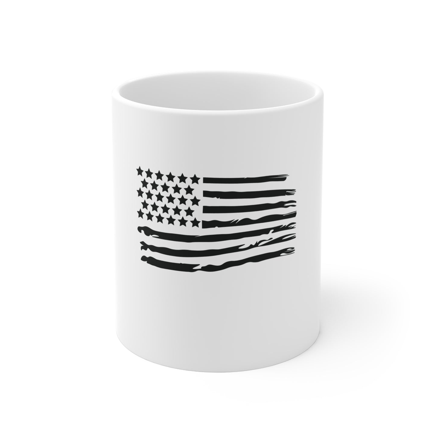 Blacked-Out Classic American Flag Coffee Mug – Distressed USA Flag Mug – Stealth Patriotic Cup – Minimalist Horizontal Flag Design Mug 11oz