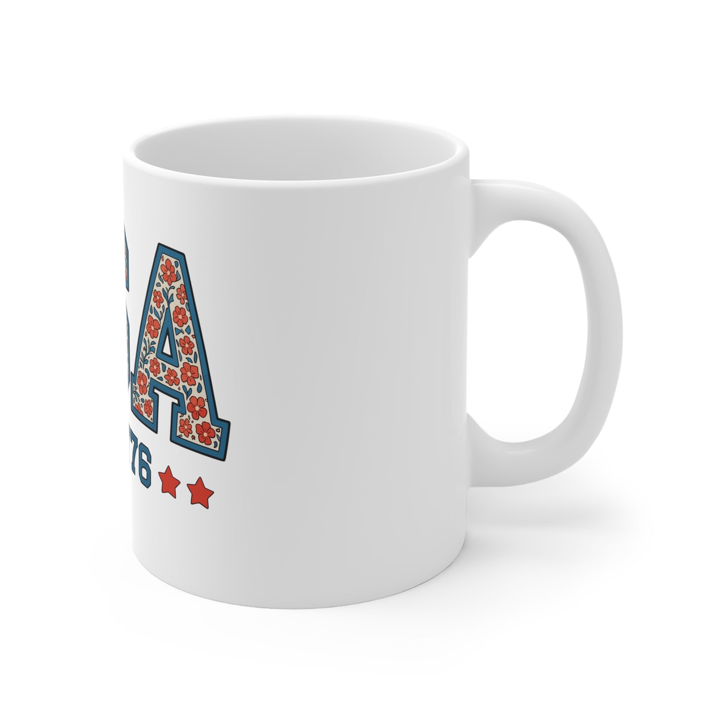 USA Floral 1776 Coffee Mug — Patriotic 11oz Ceramic Gift for Independence Day